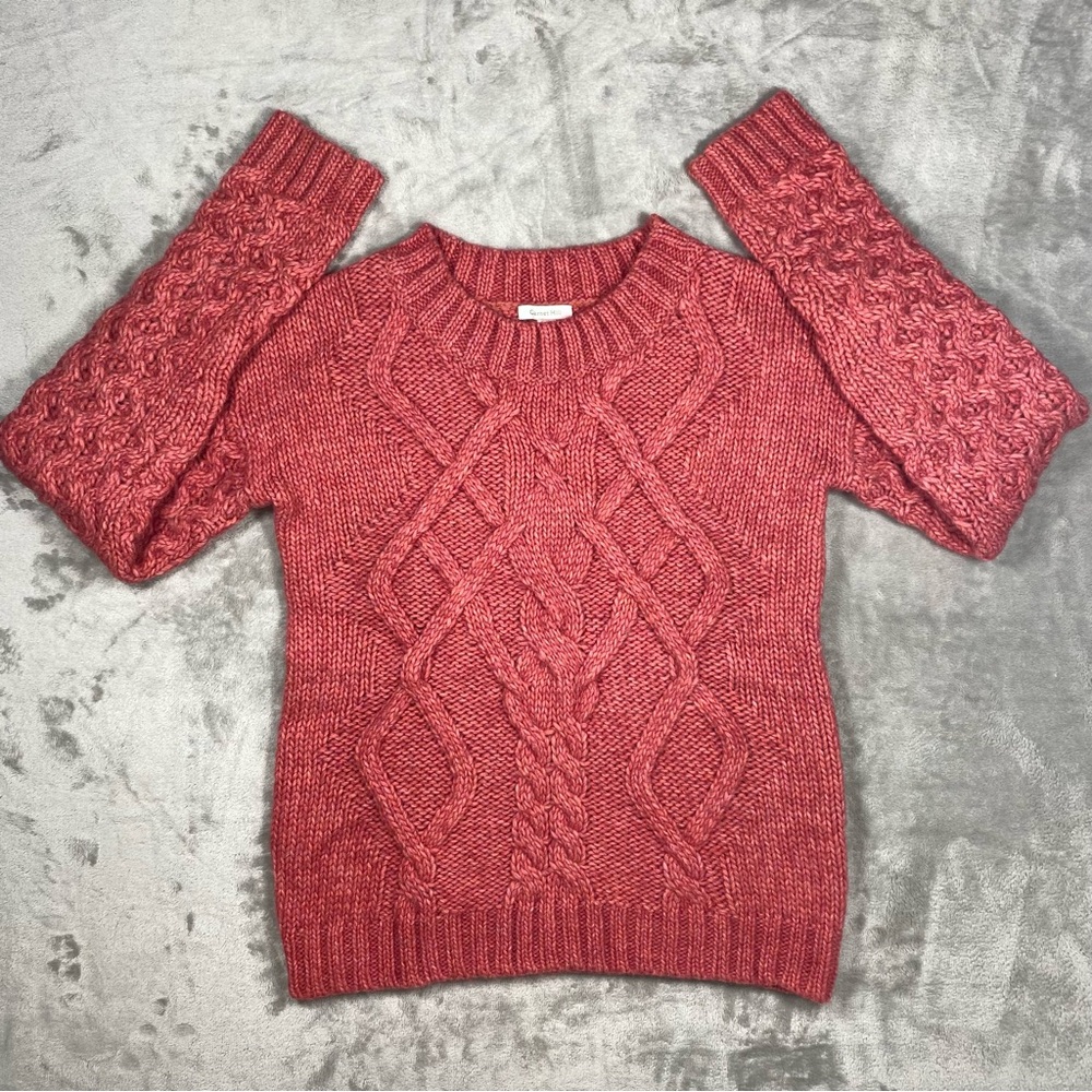 GARNET HILL Cable Sweater Pullover sz SMALL Wool Alpaca Chunky Knit Crew Neck